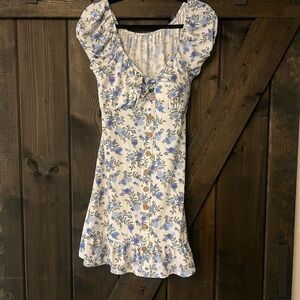 No Boundaries Cream and Blue Floral Mini Dress